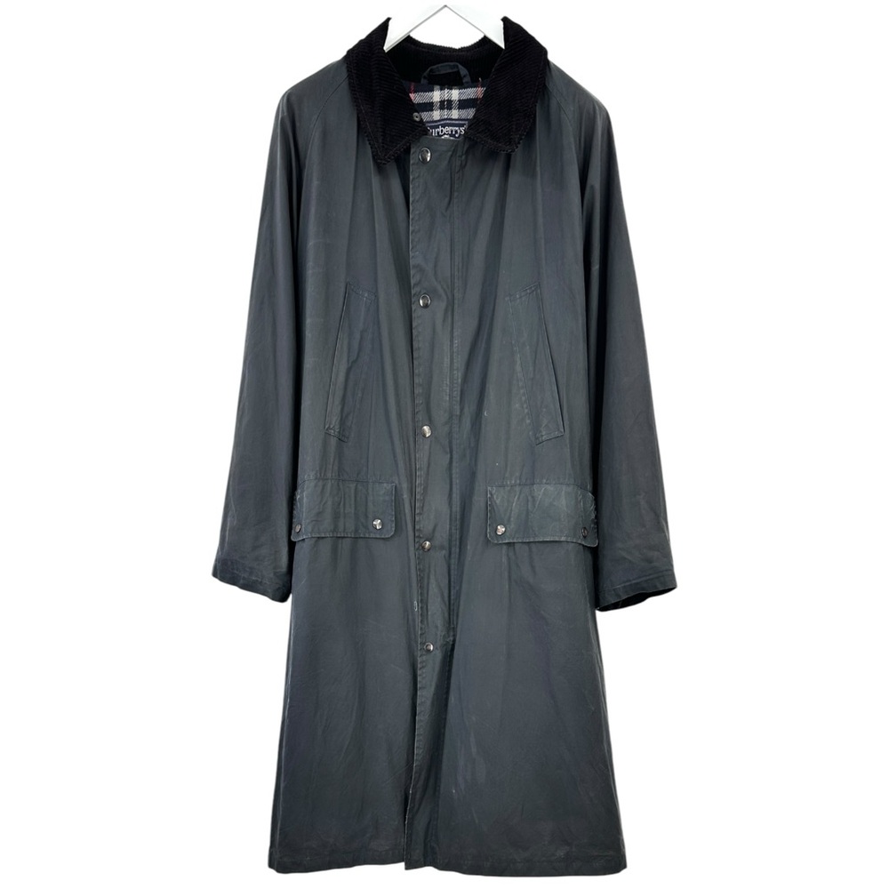 Vintage Burberry Washed Black Black Waxed Cotton Contrast Collar Trench Coat - Picture 2 of 15